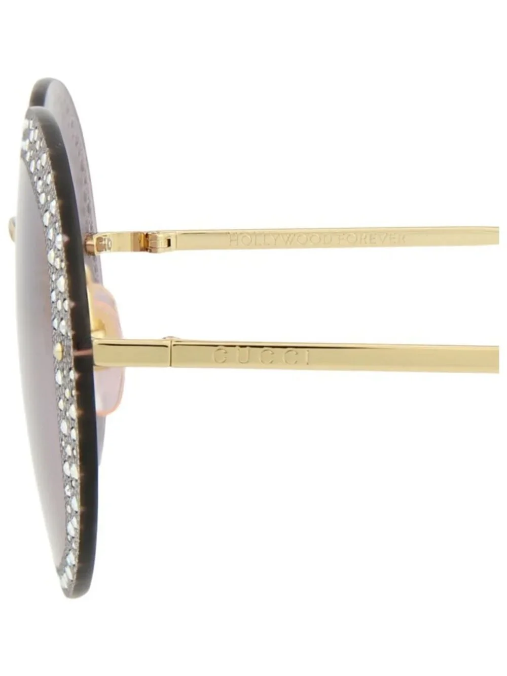 New Gucci Women's Sunglasses Round Oval Metal Frame Gold Gold Violet